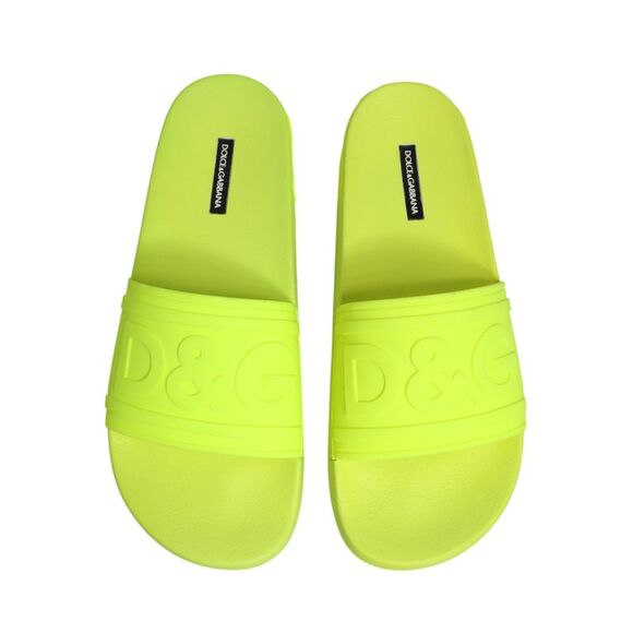 Dolce & Gabbana Green Rubber Slides Sandals Beachwear Men\'s Shoes